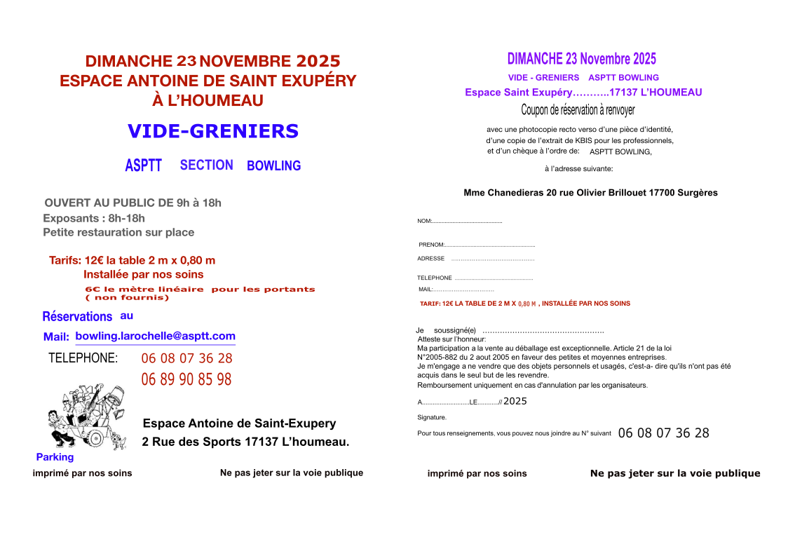Vide greniers de la section bowling de l'ASPTT