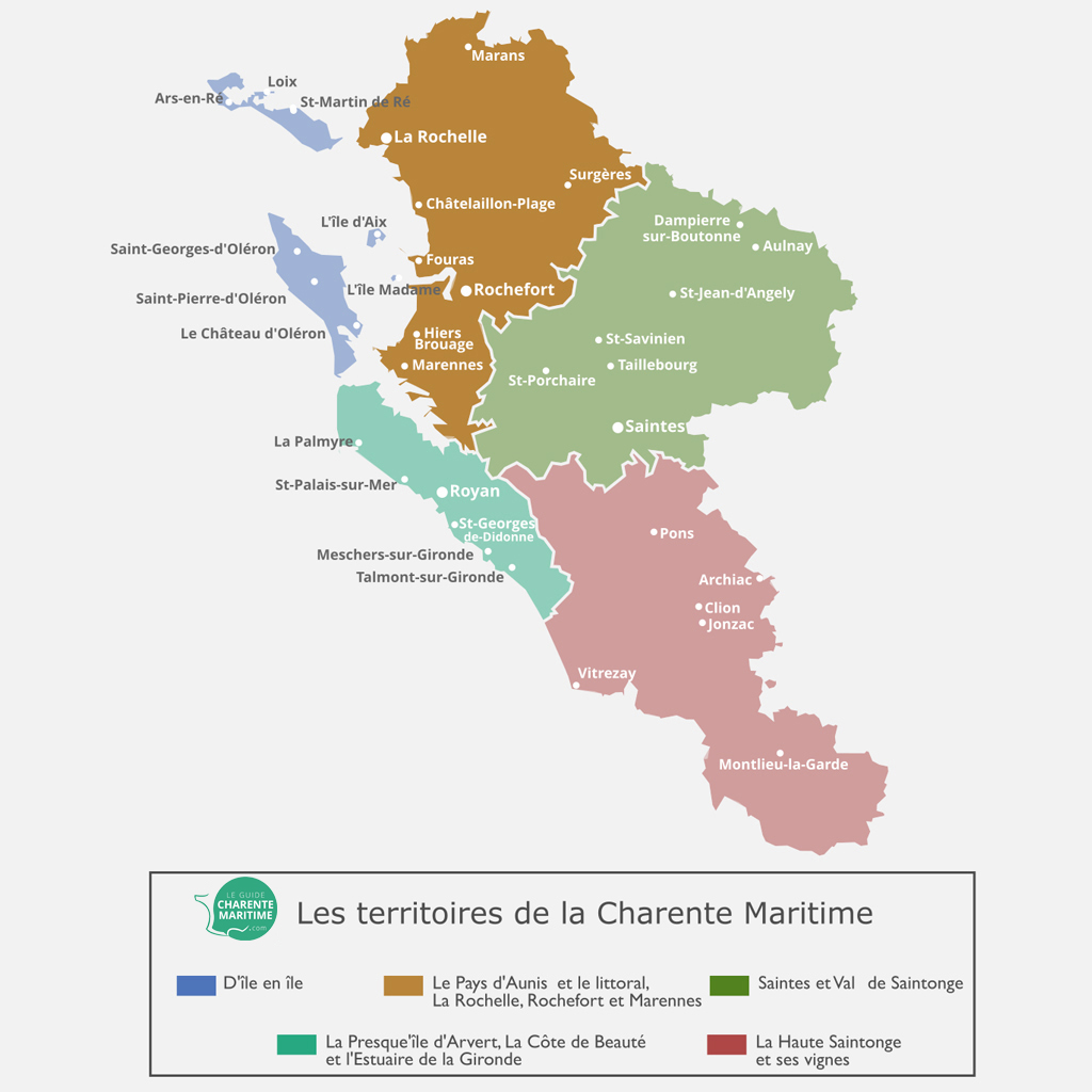 Carte du pays d'Aunis et du littoral de la Charente Maritime